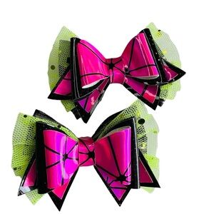 Set Pigtails for Girls Vibrant Pink & Green Hair Bows for Kids